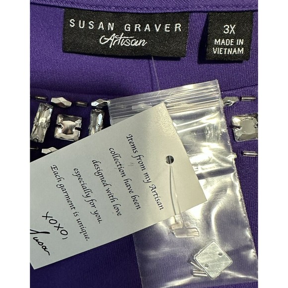 Susan Graver Womens 3X Purple Jeweled Neck Blouse Cold Shoulder Top Tunic NWT - Picture 6 of 8